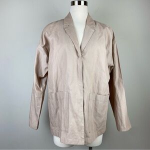 Eileen Fisher Blazer Tan Unstructured Oversized Organic Cotton Metallic Blend L